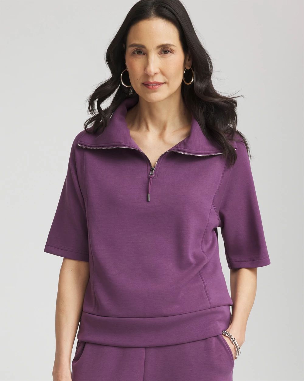 【THE MOZZ】Vero Half Zip Collar One Piece Zenergy® Scuba Half-Zip Top | Chico's